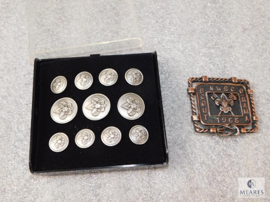 BSA Blazer Button 11pc Set Mint Condition & 1960's Northwest Council Scoutorama Belt Buckle
