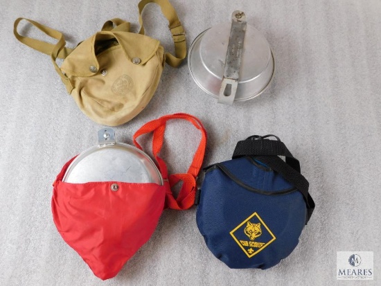 Lot Official Boy Scouts Vintage Cooking Mess Kits & 1 Cub Scouts Plastic Canteen