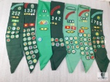 Lot of 7 Vintage Girl Scout Sash w/ Several Patches and Pins