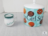 Heavy Ceramic Girl Scout Cookies Cookie Jar & Girl Scouts Pottery Mug