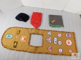 Lot Campfire Girls Poncho w/ Patches & Beads, Hat, & 2 Neckerchief
