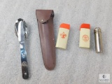 Lot Vintage Official Boy Scouts Mess Kit Utensil set, Match Holder, & 2 Toothpick Holders