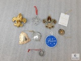 Lot of Vintage to Newer Boy Scout Christmas Ornaments; Medal, Embroidered, Ceramic +