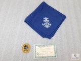 Rare Sea Scout 1943 Pocket Card, Cabin Boy Patch, Full Square Neckerchief