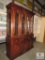Large Wood China Cabinet with Mirrored Back, Interior Lighting, and Glass Shelves
