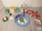 Lot of Christmas Decorations; Snowman Stocking Hook, Vintage Ornaments, Collector Plate +