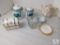 Lot Porcelain Canisters, England Tea Kettle, Measuring Cup, Trinket Box, Tray & Saucer