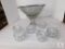 Large Pedestal Punch Bowl Crystal or Cut Glass & 6 Punch Cups