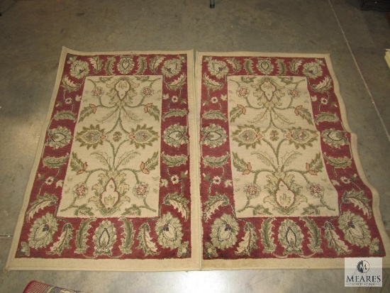 Lot of 3 Oriental Style Rugs 2 Ivory 30" x 47" & 1 Burgundy 66" x 92"