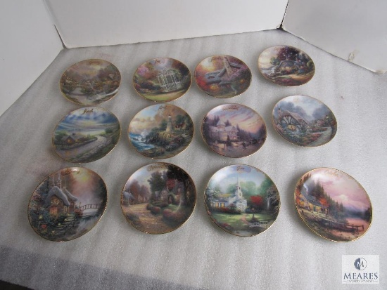 Thomas Kinkade Collector Plate Calendar Set w/ Wood Shelf & Tiles Bradford Exchange