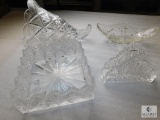Lot Clear Glass Crystal Cut Cornucopia Dish, Napkin Holder, Square Dish & Tray