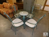 Wrought Iron Green Patina Look Dinette Set Glass Table Top & 4 Chairs