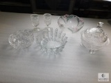 Lot Glass or Cut Crystal Dishes; 3 Bowls, 2 Stemmed Goblets, and Lidded Footed Candy Dish