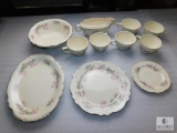 11 Piece Lot Homer Laughlin Virginia Rose China Pieces; Gravy Boat, Trays, Bowl, & Teacups