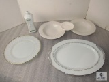Lot China Plates; Noritake White & Silver Platter, 2 White Bowls, 1 White Gold Rimmed Plate +