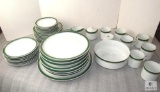 42 pc Crown Porcelain Prestige Green Trimmed China Dinnerware