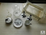 Lot of 25th Anniversary Porcelain Pieces, Glass Bell, & Silver Plated Chafing Dish