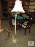 Swivel Top Floor Lamp Crackle Paint w/ Beige Beaded Shade & Metal Gold Tone Stand