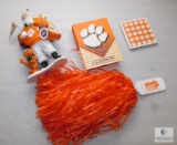 Lot of Clemson University Decorations; Tiger Santa Figurine, Pom-Pom, Coaster, & Notebook