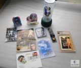 Lot of Elvis Presley Collector Items; Clock, Wall Plate, Postcards, Spoon, Battery Powered Candle +
