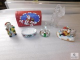 Lot Christmas Items; Santa Clear Figurine, Glass Bear Set, Soap Dish, Candle Holder, Card Holder +