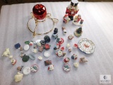 Lot of Christmas Decorations; Mini Teacup Sets, Nutcracker, Porcelain Figurines +