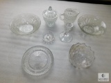 Lot of Clear Glass or Crystal Bowls, Creamer & Sugar Dish, Candle Stick, & Ring Holder