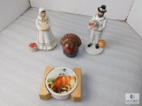 Lot Thanksgiving Decorations Lenox Pilgrim Figurines, Porcelain Turkey & Coaster Set