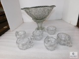 Large Pedestal Punch Bowl Crystal or Cut Glass & 6 Punch Cups