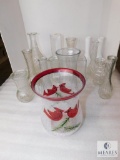 Lot of 15 Glass Vases Bud / Flower Vase Includes Milk Glass & 1 Hand Painted Crackle Glass