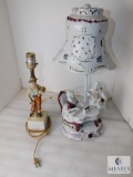 Lot 2 Vintage Porcelain / Ceramic Figurine Lamps Table Lamp
