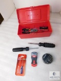 Plastic Toolbox w/ Tools; Screwdrivers, Driver Set, Razors, & Pliers