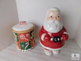 Lot 2 Christmas Theme Cookie Jars; Santa Jar & Gingerbread Candy