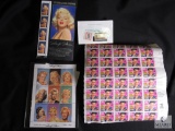 Sheet of Elvis Presley and Marilyn Monroe Commemorative Stamps & 2 Collector Stamps