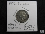 1930 S Buffalo Nickel AU-50 about UNC Toning Gun Metal Gray