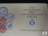1990 United States Mint Uncirculated Coin Set D & P Marks