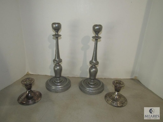 Set Gorham Silver Candlesticks and 2 12" Metal Candle Sticks