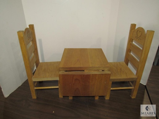 Set of Wood Doll Size Table, 2 Chairs, and 1 Rocking Chair