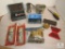 mixed lot of screws, bolts, metal tool box, small oil container etc.
