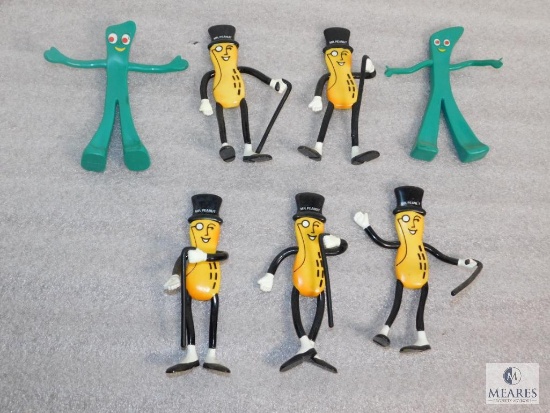 Lot of 7 Rubber Bending Toy figures, Mr. Peanut & Gumby