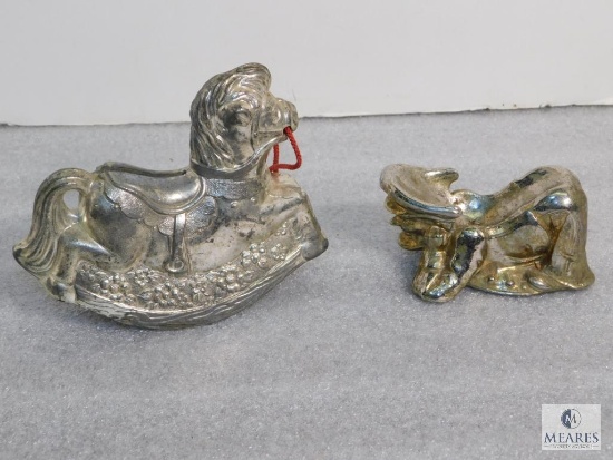 Lot of 2 Vintage Coin Bank Metal Piggy banks Carousel Horse & Inspector ?