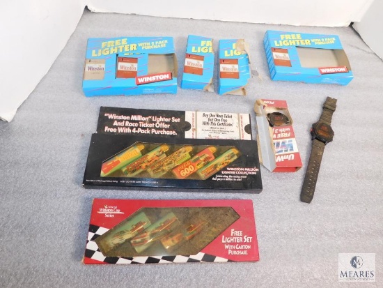 Lot of Vintage Advertising Lighters Winston Lights, Coca Cola Lights, & Watches