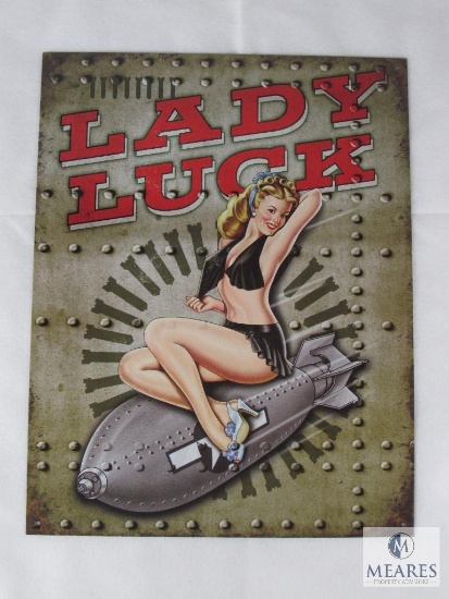 New Lady Luck WWII Bomber Pinup Tin Sign