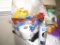 Content supplies of laundry room cleaning supplies and table lamp