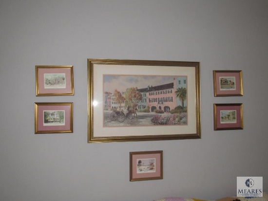 Contents of living room walls Charleston prints candle sconces and mirror r