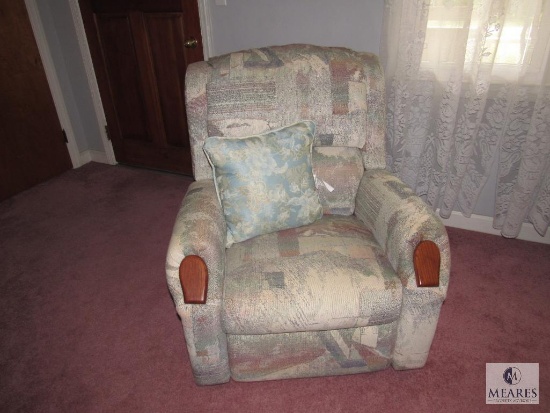 Reclining chair upholstered in beige small blue and light green