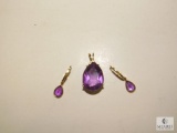 14k Gold Pear Shaped Amethyst Teardrop Pendant & Matching Lever Back Earrings