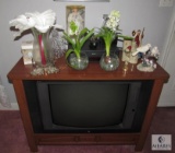 Vintage console television and contents glass decorations