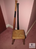 Lot 2 wooden bats and wooden footstool