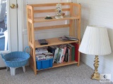 Wooden bookcase with VHS tapes & Contents and Brass table lamp